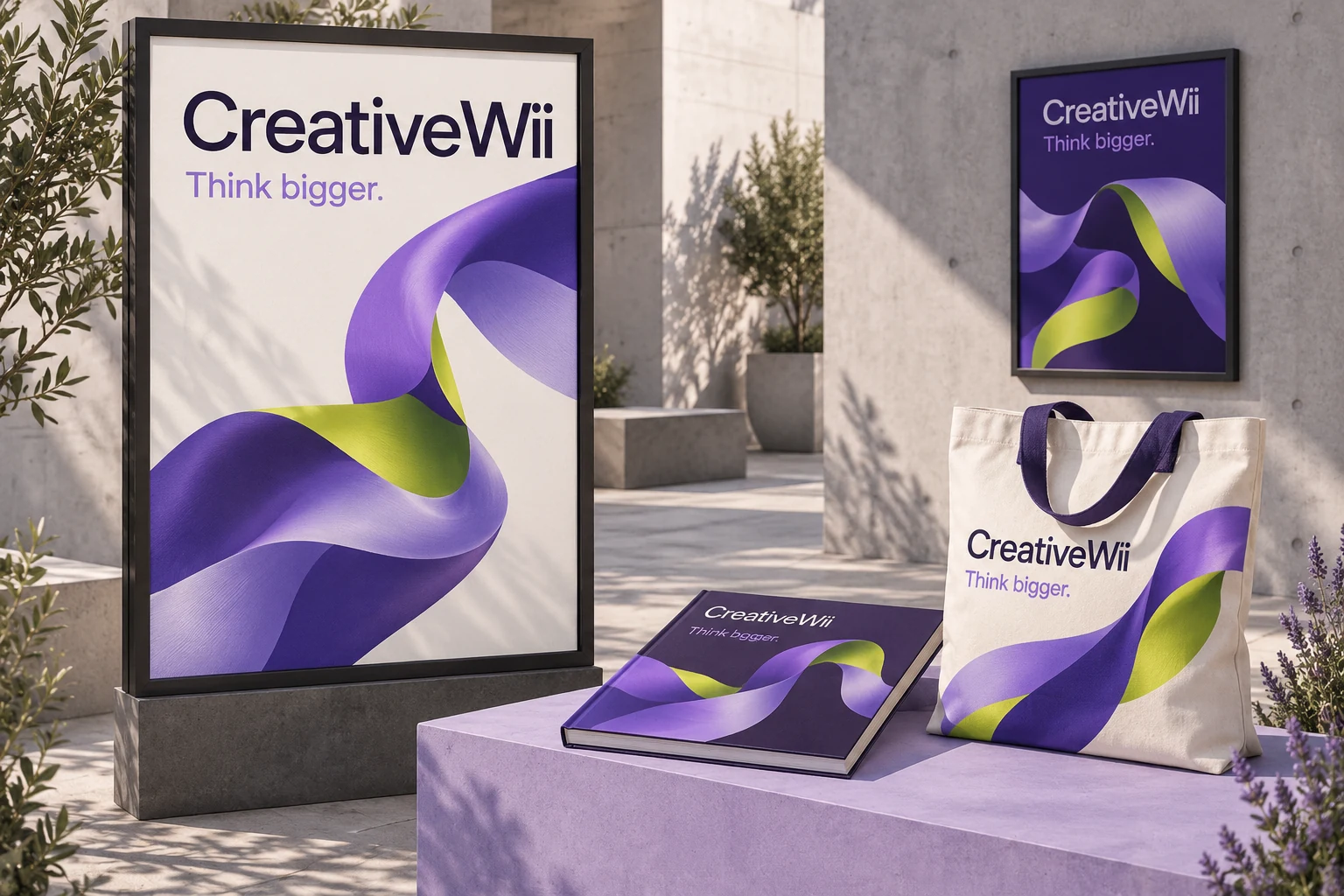 CreativeWii outdoor campaign concept with posters, a brochure and branded merchandise.